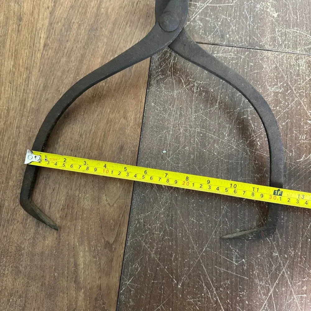 Antique‎ Ice Block Tongs Large Hand Forged Cast Iron Ice Hook Primitive Vintage